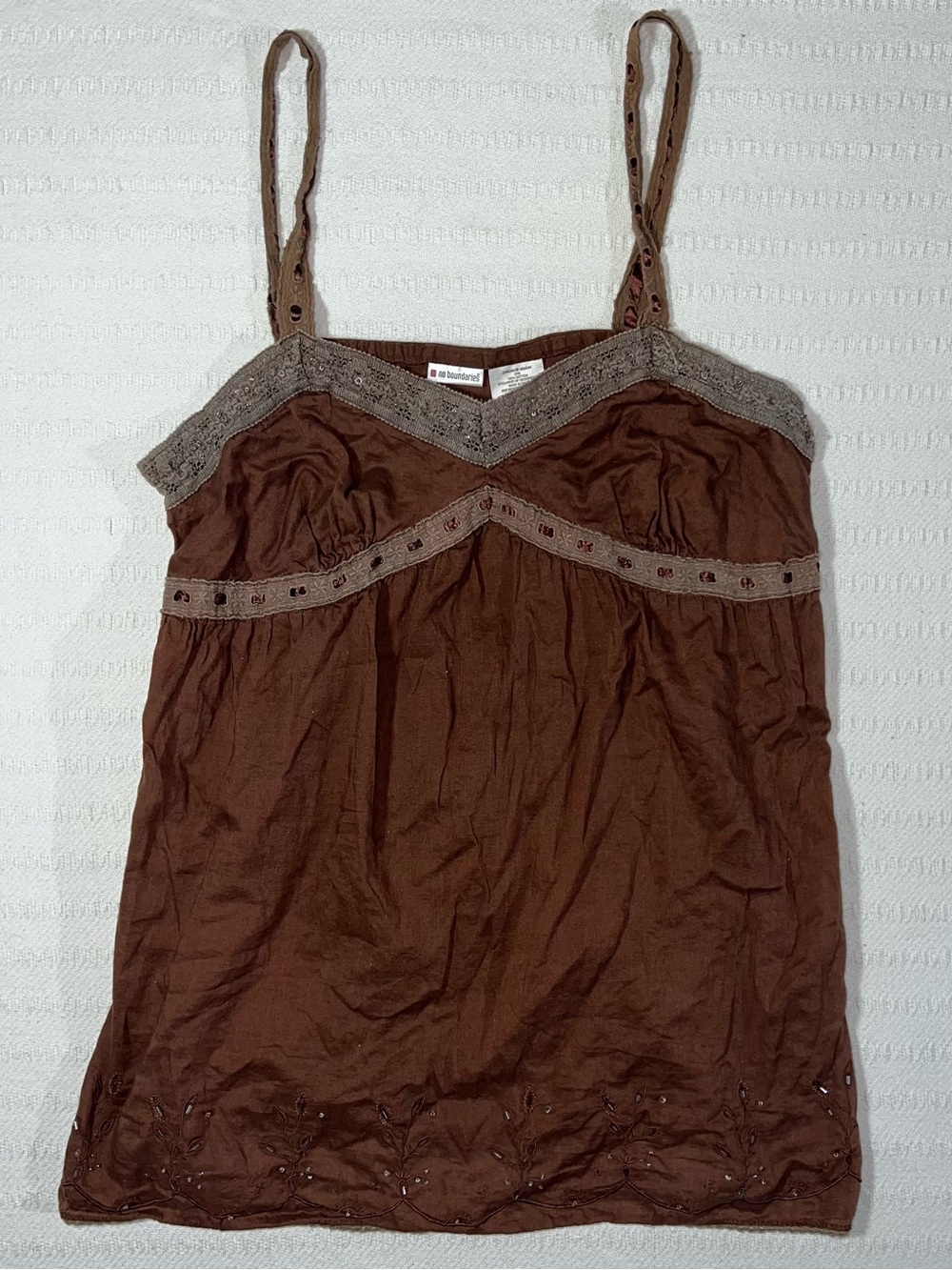 No Boundaries Y2K Babydoll Forest Fairy Top Womens M Brown Sequin Cotton - Picture 2 of 10